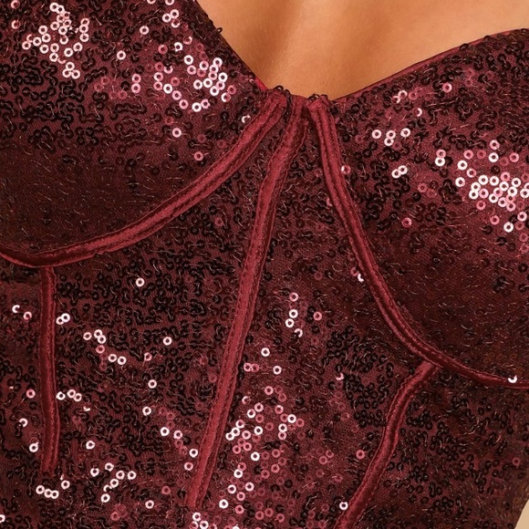 Lulu's wine red sequin strapless bustier dress - Picture 3 of 8